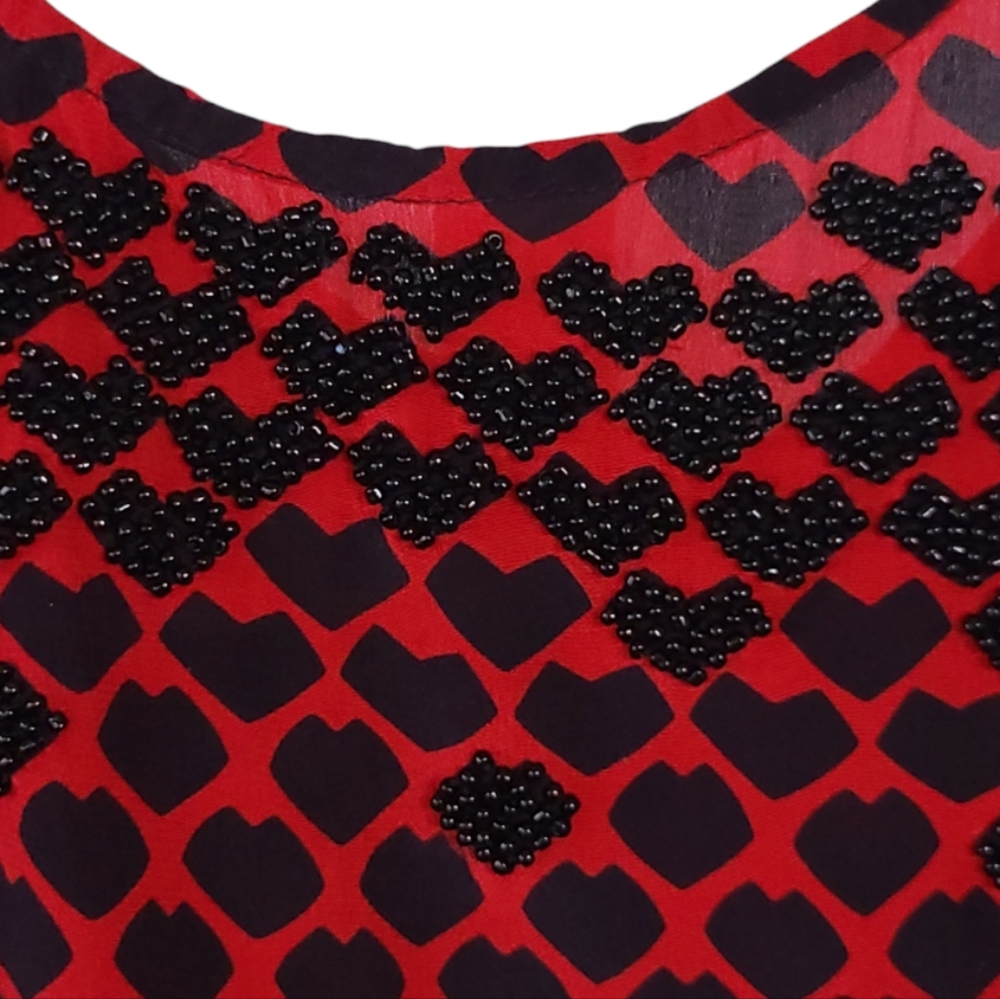 Club Monaco Silk Beaded Heart Tank Top M Red Black Date Night Romantic - Picture 5 of 11
